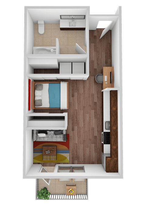Floor plan for studio, 1 bath, 479 sqft
